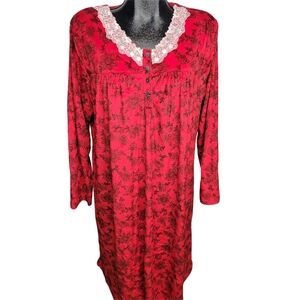 Penman's Red Velour Floral Lace Trim Grannycore Holiday Maxi Nightgown XL